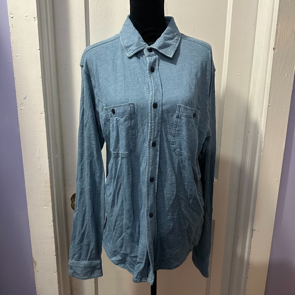32 Cool Blue Denim Look Button Down Long‎ Sleeve Top in L